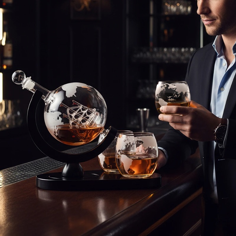 Decanter Globe Set - Juego de Decantador de Whisky con